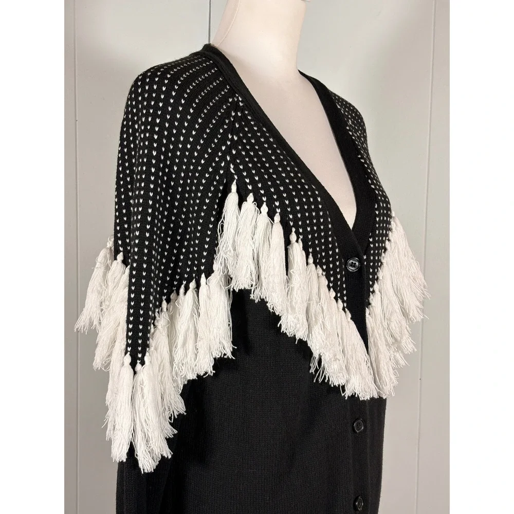 Vintage Y2K 90s Fringe Cardigan Sweater M Retro Gothic Western Coastal Casual